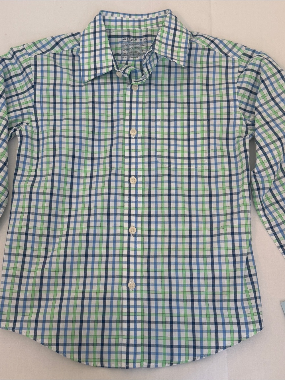 Cat & Jack Boys XS 4/5 Plaid Button Down Shirt NWT Blue Green
